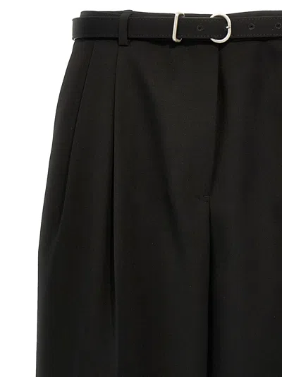 Jil Sander Belted Wool Wide-leg Trousers In Black