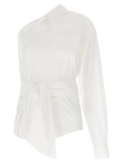 Moschino One-shoulder Stretch Poplin Shirt In White