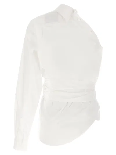 Moschino One-shoulder Stretch Poplin Shirt In White