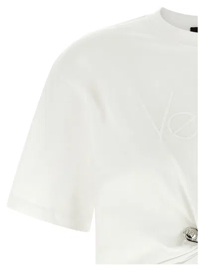 Versace Pale Pink Cotton Cropped Logo T-shirt In White