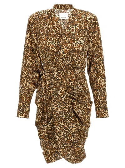 Isabel Marant Cleora Asymmetric Belted Leopard-print Stretch-silk Dress In Multicolor