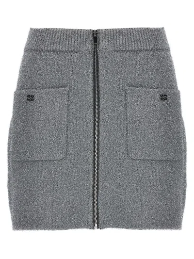 Ganni Sparkle Wool Mini Skirt With Elastic Waistband In Silver
