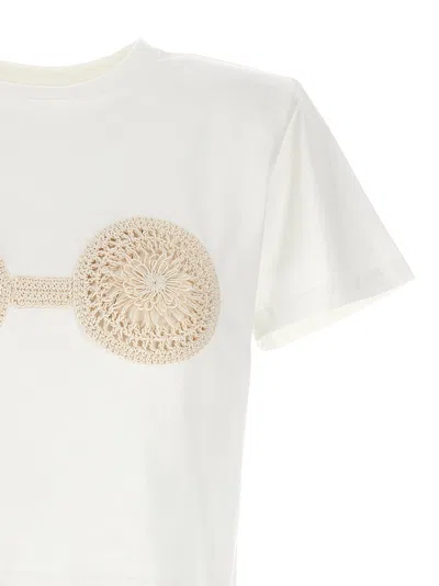 Magda Butrym Cropped Cotton T-shirt With Unique Front Embroidery In White