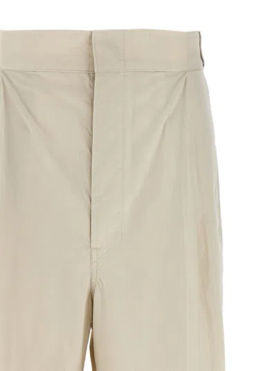 Maison Margiela Wide-leg Pleated Cotton Blend Trousers In Beige