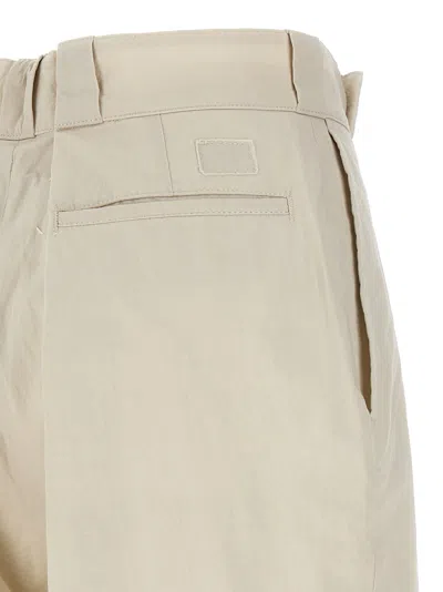 Maison Margiela Wide-leg Pleated Cotton Blend Trousers In Beige