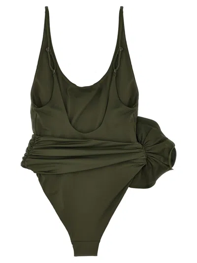 Magda Butrym One-piece Swimsuit With Applied Flower In Green