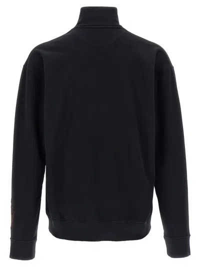 Jw Anderson Black Sweatshirt With Front Zip And Embroidered Logo On The Sleeve In Cotton Man In Black