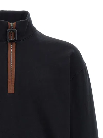 Jw Anderson Black Sweatshirt With Front Zip And Embroidered Logo On The Sleeve In Cotton Man In Black
