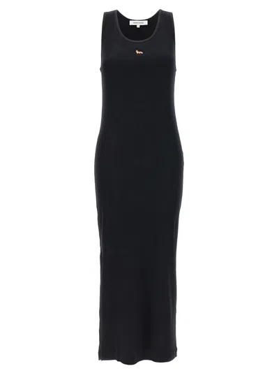 Maison Kitsuné Black Baby Fox Ribbed Tank Midi Dress In Black
