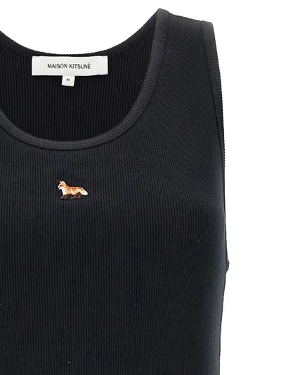 Maison Kitsuné Black Baby Fox Ribbed Tank Midi Dress In Black