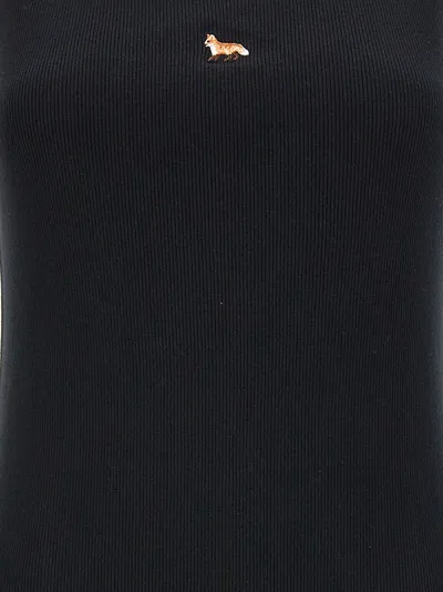 Maison Kitsuné Black Baby Fox Ribbed Tank Midi Dress In Black