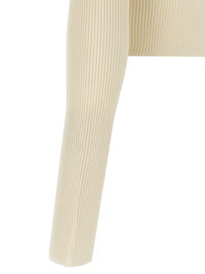 Jil Sander Ribbed Stretch Wool And Viscose Blend Cardigan In White