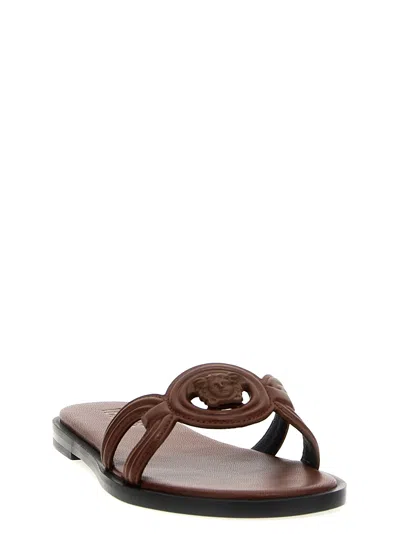 Versace Medusa Sandals In Brown