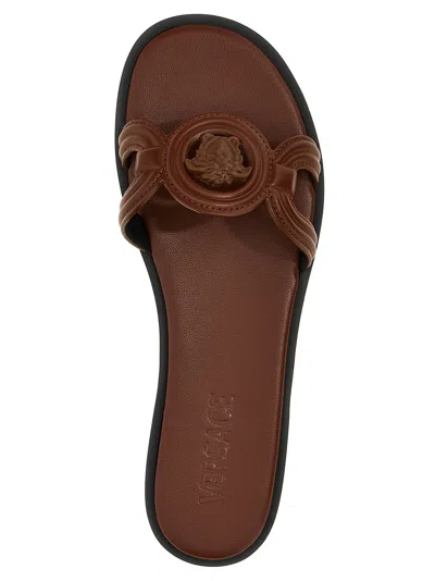 Versace Medusa Sandals In Brown