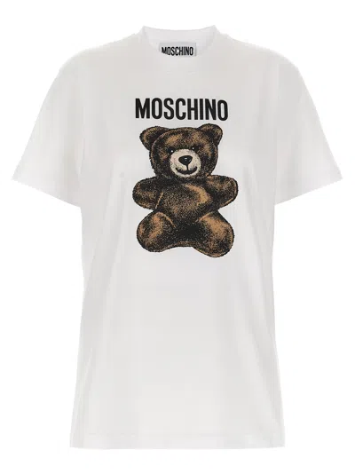 Moschino Short Sleeve Crew Neck Graphic Print Top In White