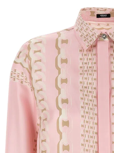 Versace Foulard Print Silk Twill Shirt In Pink