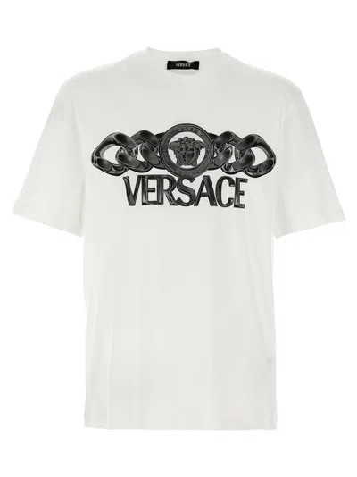 Versace 'medusa' Logo Graphic Print Crew Neck T-shirt In White