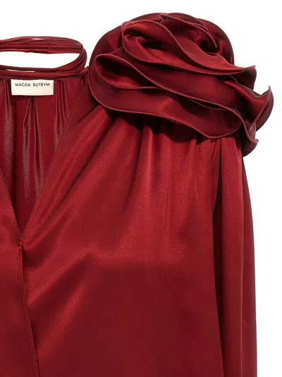 Magda Butrym Satin Blouse W/ Rose Detail In Bordeaux