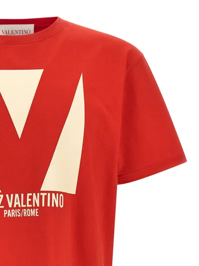 Valentino Crewneck Graphic Print T-shirt Logo In Red