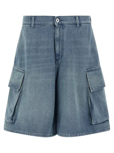 Jw Anderson Light Blue Bermuda Shorts With Cargo Pockets And Logo Patch On The Back In Denim Man In Light Blue