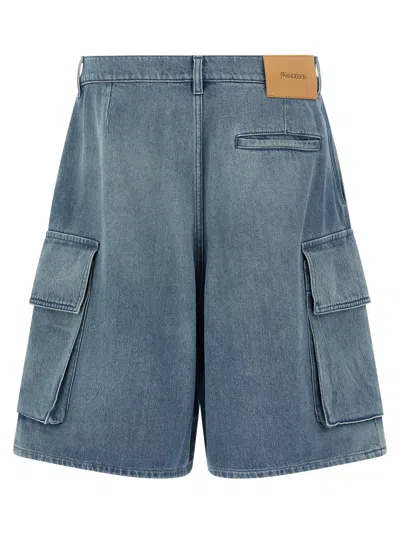 Jw Anderson Light Blue Bermuda Shorts With Cargo Pockets And Logo Patch On The Back In Denim Man In Light Blue