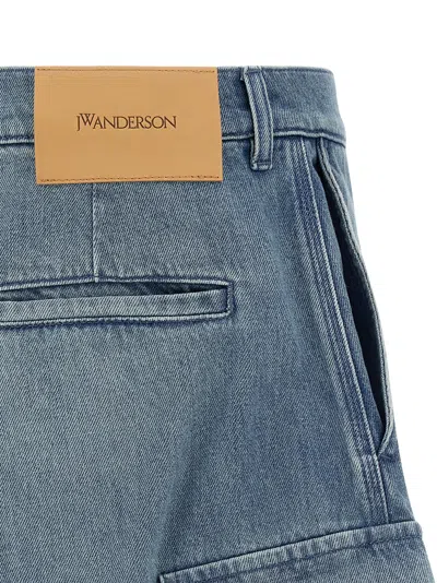 Jw Anderson Light Blue Bermuda Shorts With Cargo Pockets And Logo Patch On The Back In Denim Man In Light Blue