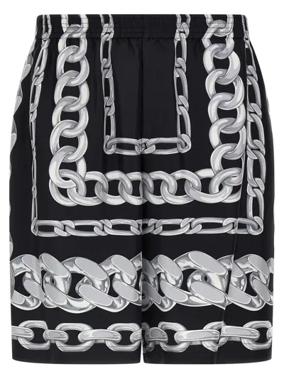 Versace Knee-length Activewear Shorts With Bold Chain Graphic In Multicolor