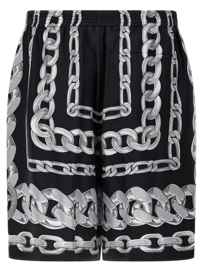 Versace Knee-length Activewear Shorts With Bold Chain Graphic In Multicolor