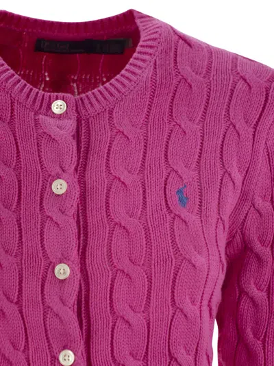 Polo Ralph Lauren Long Sleeve Cardigan In Pink & Purple