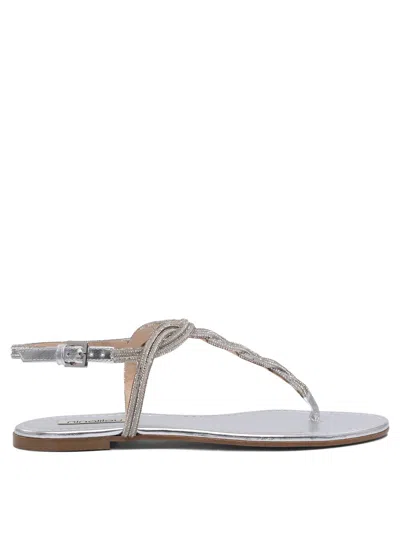 Ninalilou Braided Leather Sandals With Silver Finish In Silver