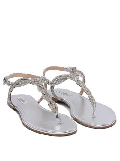 Ninalilou Braided Leather Sandals With Silver Finish In Silver