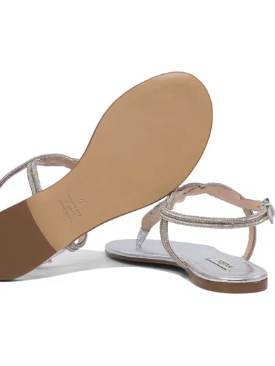 Ninalilou Braided Leather Sandals With Silver Finish In Silver