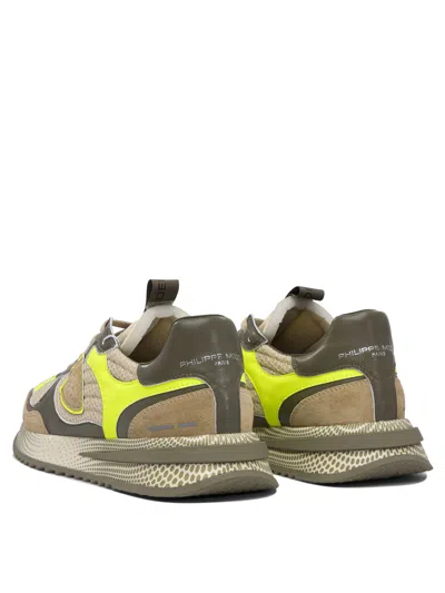 Philippe Model Olympique Sneakers In Leather And Fabric Color Military Green And Yellow In Brown