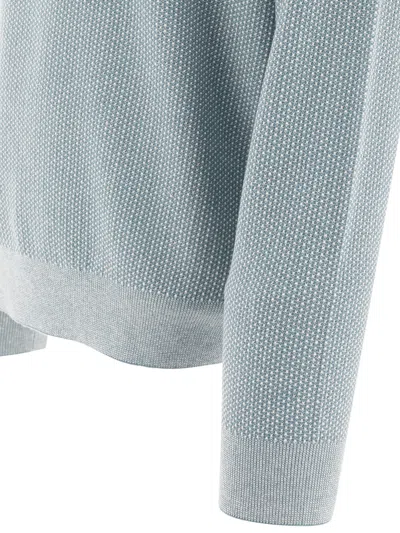 Vince Crew Neck Textured Knit Sweater In Blue