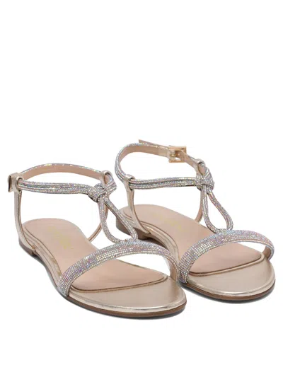Ninalilou Elisa Crystal Embellished Leather Sandals In Gold