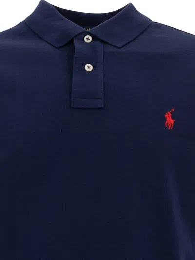 Polo Ralph Lauren Navy Blue Cotton Polo Shirt With Embroidered Logo In Black