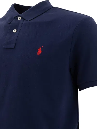 Polo Ralph Lauren Navy Blue Cotton Polo Shirt With Embroidered Logo In Black