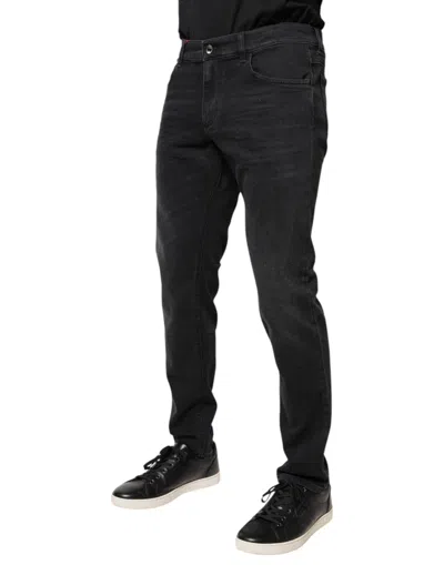 Dolce & Gabbana Black Cotton Logo Plaque Regular Denim Men's Jeans In Black