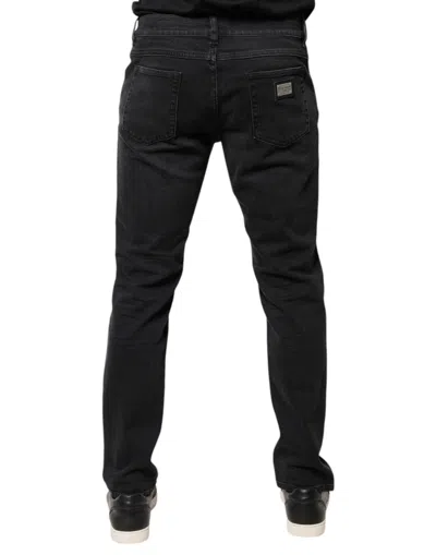 Dolce & Gabbana Black Cotton Logo Plaque Regular Denim Men's Jeans In Black