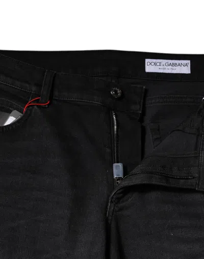 Dolce & Gabbana Black Cotton Logo Plaque Regular Denim Men's Jeans In Black