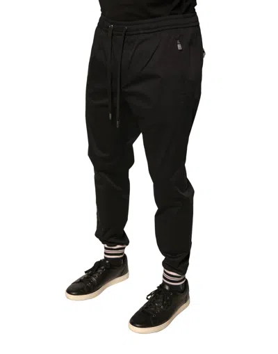 Dolce & Gabbana Black Cotton Stretch Jogger Sweatmen's Men's Pants In Black