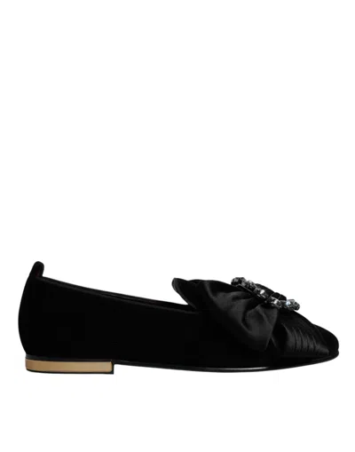 Dolce & Gabbana Black Crystal Flats Men Loafers Dress Men's Shoes In Black