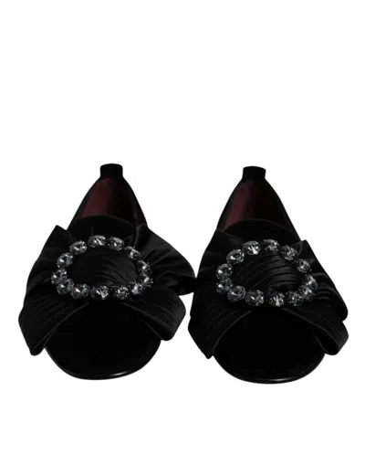 Dolce & Gabbana Black Crystal Flats Men Loafers Dress Men's Shoes In Black