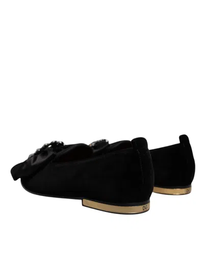Dolce & Gabbana Black Crystal Flats Men Loafers Dress Men's Shoes In Black