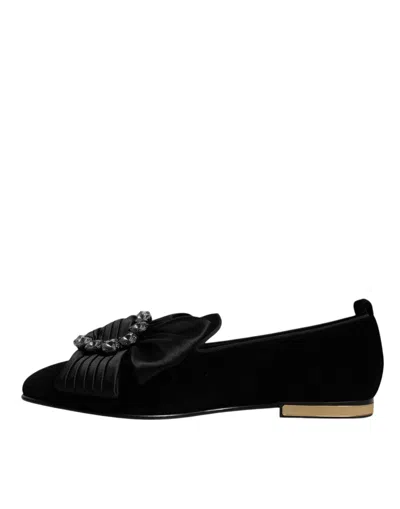 Dolce & Gabbana Black Crystal Flats Men Loafers Dress Men's Shoes In Black