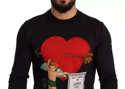 Dolce & Gabbana Black Cupid Print Hoodie Sweatshirt Sweater In Black