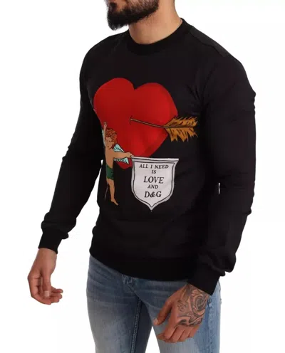 Dolce & Gabbana Black Cupid Print Hoodie Sweatshirt Sweater In Black
