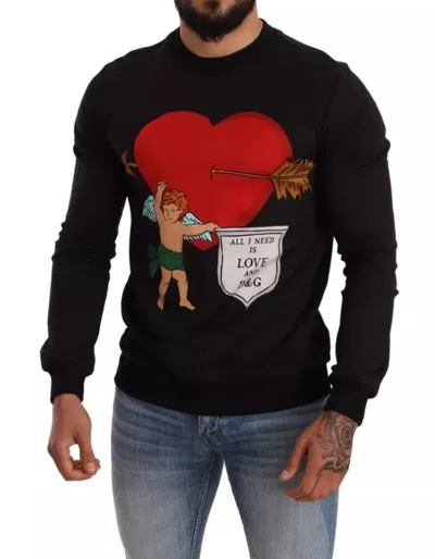 Dolce & Gabbana Black Cupid Print Hoodie Sweatshirt Sweater In Black
