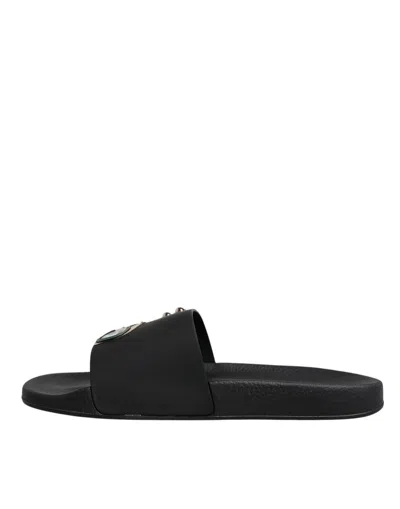 Dolce & Gabbana Black Divers Leather Flats Slides Sandals Beachwear Men's Shoes In Black