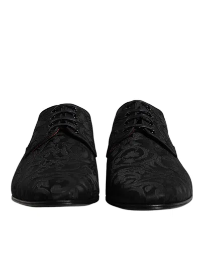 Dolce & Gabbana Jacquard Lace Up Derby Formal Dress Men's Shoes In Black